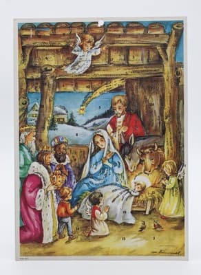Vintage Made In Germany Festive Nativity Paper Christmas Advent Calendar - Image 1