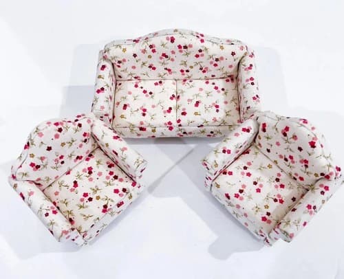 Vintage Floral Upholster Living Room Sofa Set Miniature Dollhouse Furniture 1:12 - Thumbnail 3