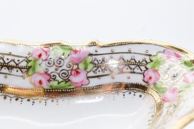 Antique Japan NIPPON Hand Painted Gold Gilt Handled Serving Dish Porcelain - Thumbnail 4