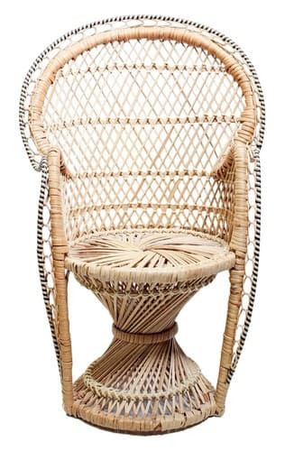 Vintage Wicker Rattan Fan Back Peacock Handmade Doll Armchair 17" - Image 1