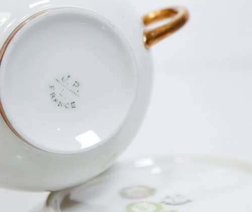LIMOGES France J. Pouyat Antique Floral Gilt Boullion Porcelain Cup & Saucer - Thumbnail 6