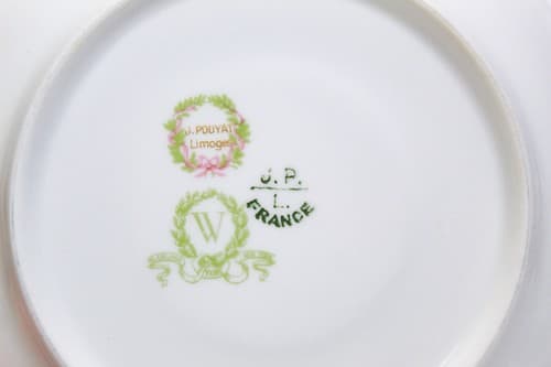 LIMOGES France J. Pouyat Antique Floral Gilt Boullion Porcelain Cup & Saucer - Thumbnail 7