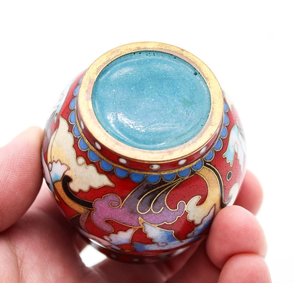 Chinese Enamel Cloisonne Lidded Floral & Bird Motif Covered Tea Caddy 2" - Thumbnail 4