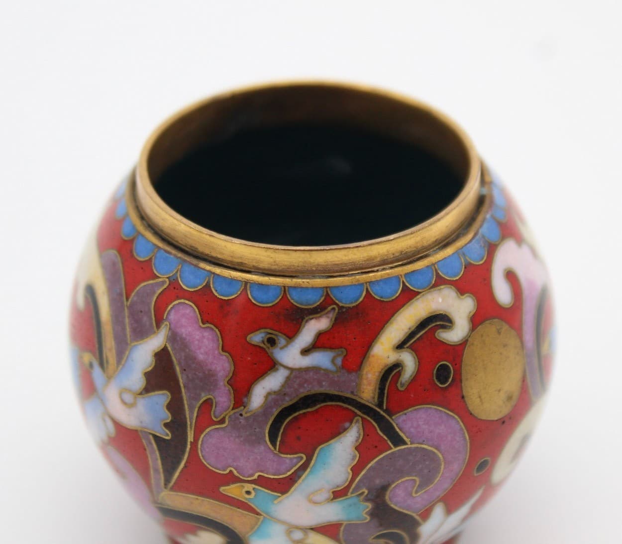 Chinese Enamel Cloisonne Lidded Floral & Bird Motif Covered Tea Caddy 2" - Thumbnail 5