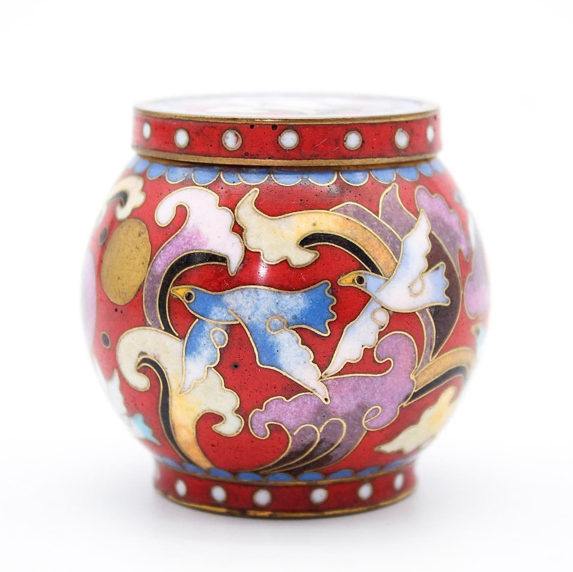 Chinese Enamel Cloisonne Lidded Floral & Bird Motif Covered Tea Caddy 2" - Thumbnail 10