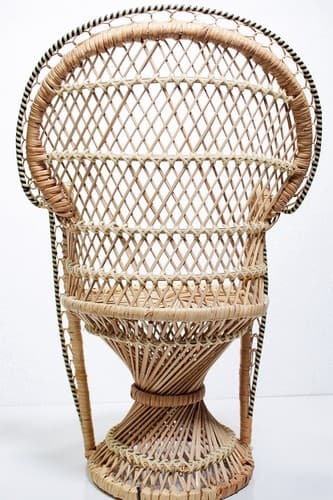 Vintage Wicker Rattan Fan Back Peacock Handmade Doll Armchair 17" - Thumbnail 6