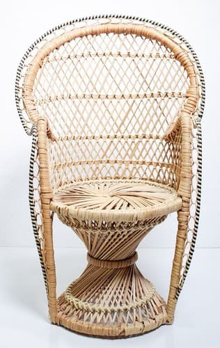 Vintage Wicker Rattan Fan Back Peacock Handmade Doll Armchair 17" - Thumbnail 7