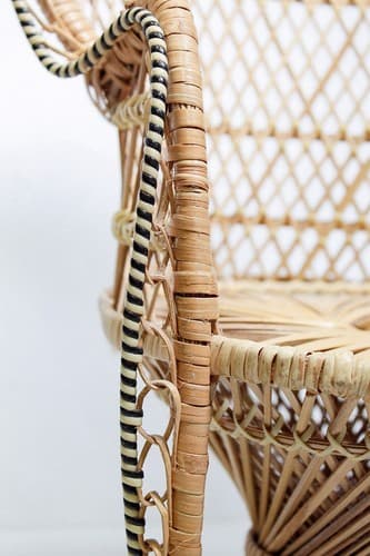 Vintage Wicker Rattan Fan Back Peacock Handmade Doll Armchair 17" - Thumbnail 4