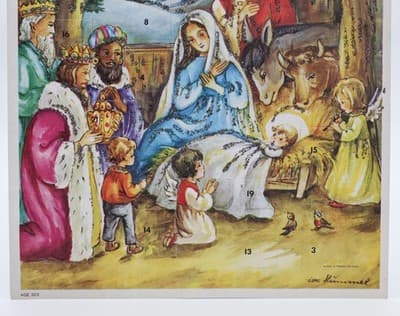 Vintage Made In Germany Festive Nativity Paper Christmas Advent Calendar - Thumbnail 3