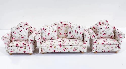 Vintage Floral Upholster Living Room Sofa Set Miniature Dollhouse Furniture 1:12 - Thumbnail 2