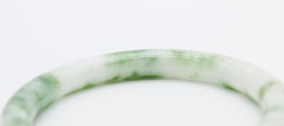 Vintage Chinese White & Green Apple Jade Bangle Bracelet - Thumbnail 6
