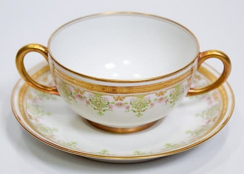 LIMOGES France J. Pouyat Antique Floral Gilt Boullion Porcelain Cup & Saucer - Thumbnail 8