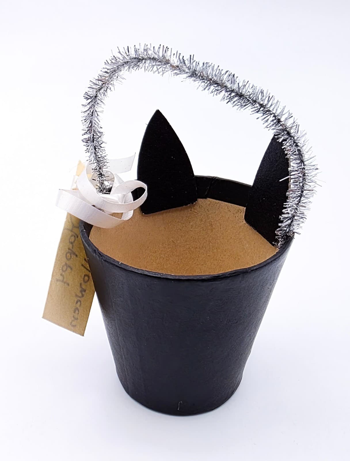 Bethany Lowe Designs Halloween Paper Mache Cat Small Bucket Container With Tag - Thumbnail 5