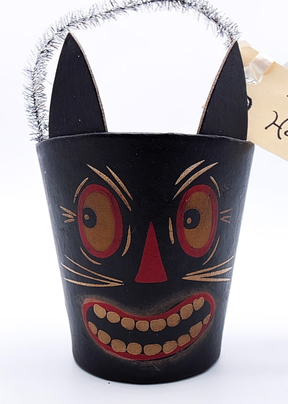 Bethany Lowe Designs Halloween Paper Mache Cat Small Bucket Container With Tag - Thumbnail 8