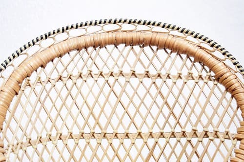 Vintage Wicker Rattan Fan Back Peacock Handmade Doll Armchair 17" - Thumbnail 3