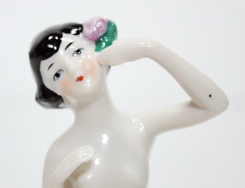 Antique Made In Germany Nude Half Doll Lady Porcelain Pin Cushion - Thumbnail 3