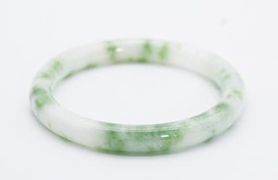 Vintage Chinese White & Green Apple Jade Bangle Bracelet - Thumbnail 7