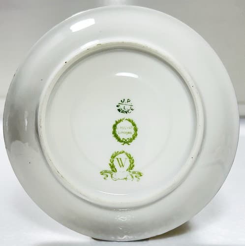LIMOGES France J. Pouyat Floral Pattern Porcelain Double Handle Cup & Saucer - Thumbnail 4