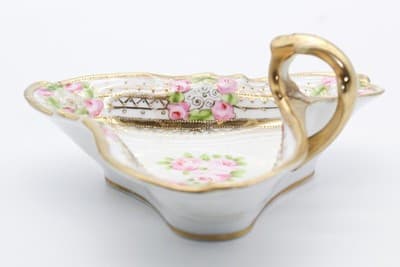 Antique Japan NIPPON Hand Painted Gold Gilt Handled Serving Dish Porcelain - Thumbnail 2