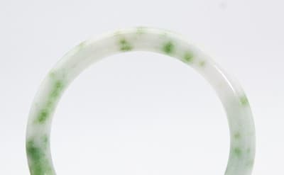 Vintage Chinese White & Green Apple Jade Bangle Bracelet - Thumbnail 4