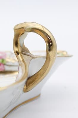 Antique Japan NIPPON Hand Painted Gold Gilt Handled Serving Dish Porcelain - Thumbnail 3