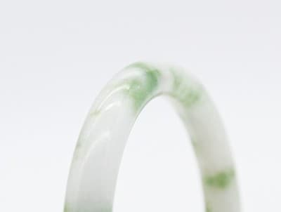 Vintage Chinese White & Green Apple Jade Bangle Bracelet - Thumbnail 3