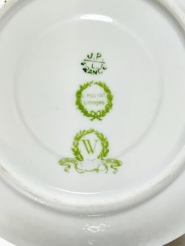 LIMOGES France J. Pouyat Floral Pattern Porcelain Double Handle Cup & Saucer - Thumbnail 9