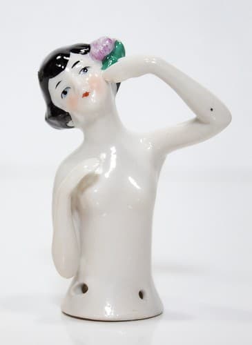 Antique Made In Germany Nude Half Doll Lady Porcelain Pin Cushion - Thumbnail 7