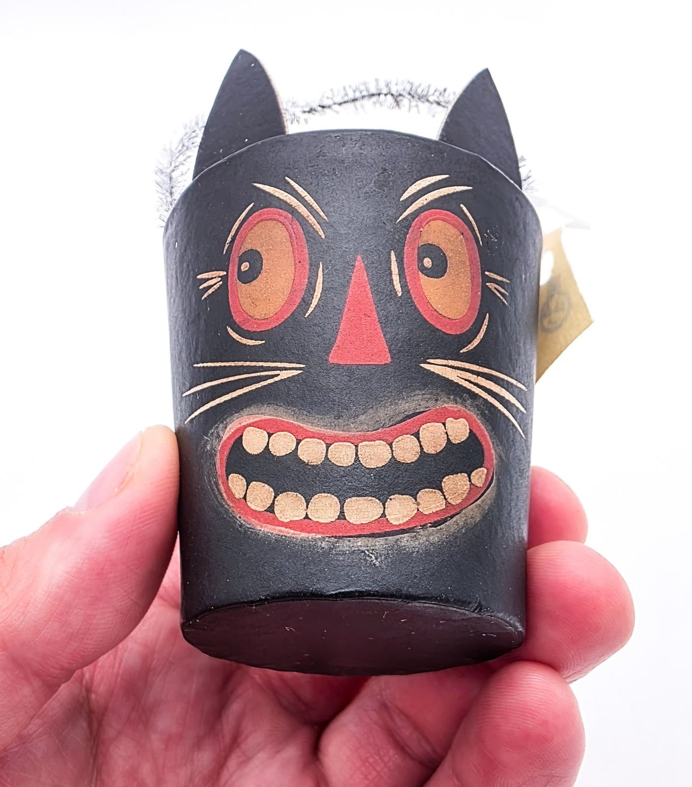 Bethany Lowe Designs Halloween Paper Mache Cat Small Bucket Container With Tag - Thumbnail 3