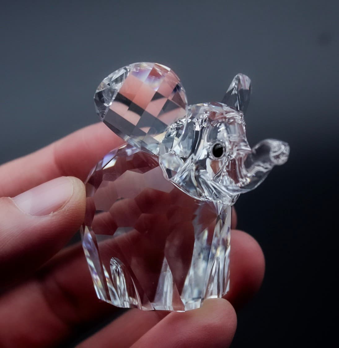 Swarovski Silver Baby Elephant Austria Faceted Crystal Figurine By Max Schreck - Thumbnail 2