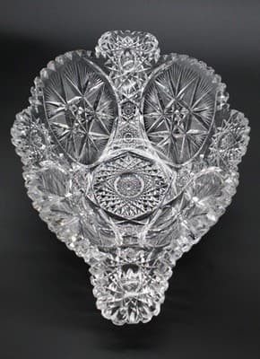 Antique American Brilliant Deep Cut Crystal ABP Boat Bowl Heavy RARE - Thumbnail 2