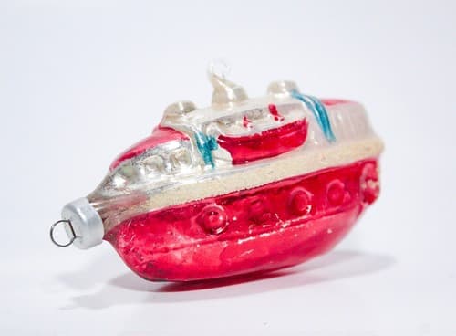Rare Antique Glass Austria Boat Submarine Hand Painted Christmas Ornament - Thumbnail 7