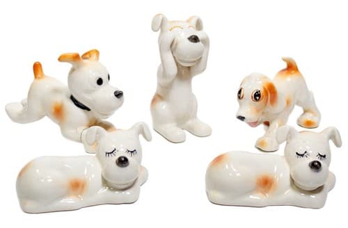 Set of 5 Vintage Made In Japan Hallmarked Puppy Dogs Porcelain Figurines RARE - Image 1