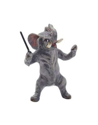 Antique Vienna Bronze Cold Painted Music Director Elephant Miniature Figurine - Image 1