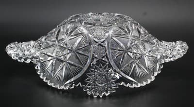 Antique American Brilliant Deep Cut Crystal ABP Boat Bowl Heavy RARE - Thumbnail 9