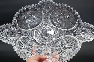 Antique American Brilliant Deep Cut Crystal ABP Boat Bowl Heavy RARE - Thumbnail 6