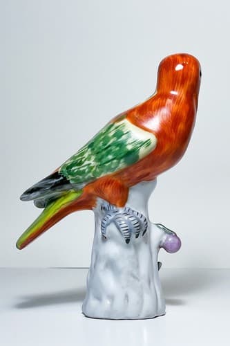 Antique Hand Painted Colorful Bird On Branch Porcelain Figurine 7" - Thumbnail 4