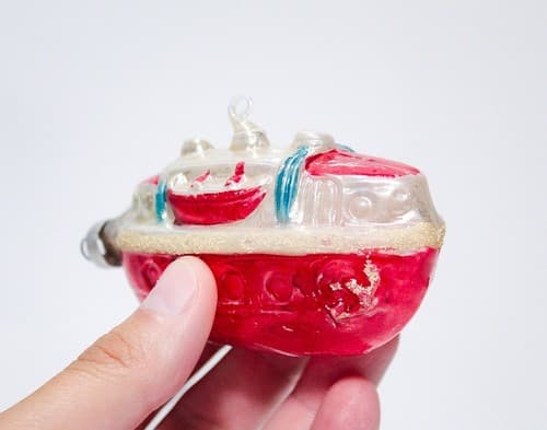 Rare Antique Glass Austria Boat Submarine Hand Painted Christmas Ornament - Thumbnail 8