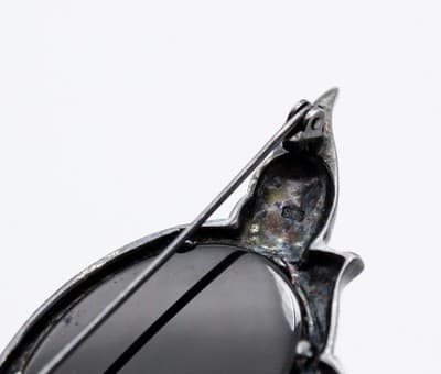 Vintage Sterling Silver 925 Bird Dove Marcasite Natural Black Onyx Pin Brooch - Thumbnail 5