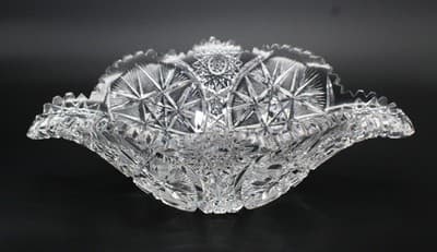 Antique American Brilliant Deep Cut Crystal ABP Boat Bowl Heavy RARE - Thumbnail 3
