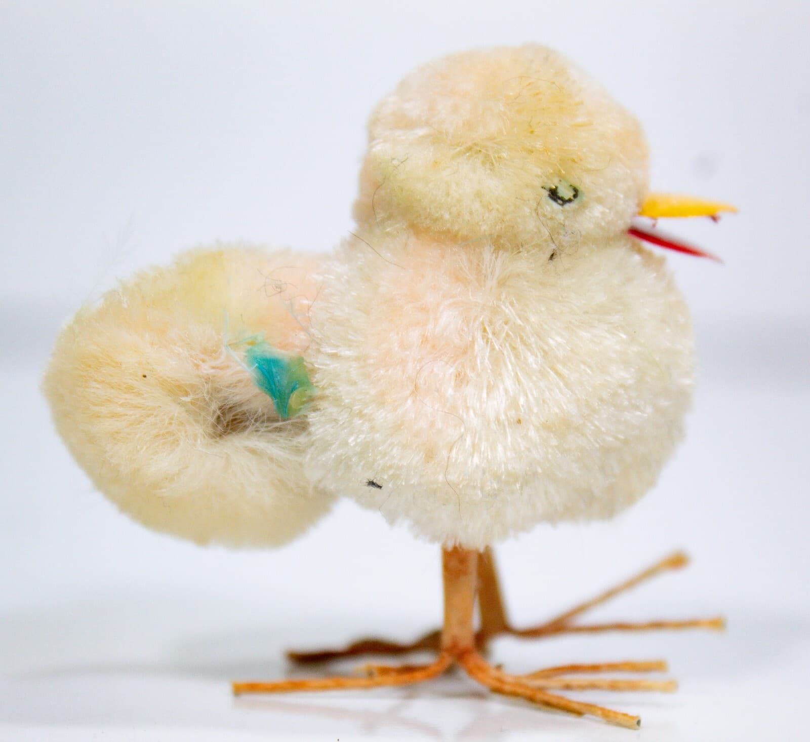 Japan Vintage Miniature Easter Yellow Chenille Pom Pom Chick Figurine - Thumbnail 2