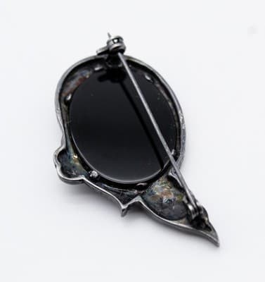 Vintage Sterling Silver 925 Bird Dove Marcasite Natural Black Onyx Pin Brooch - Thumbnail 4