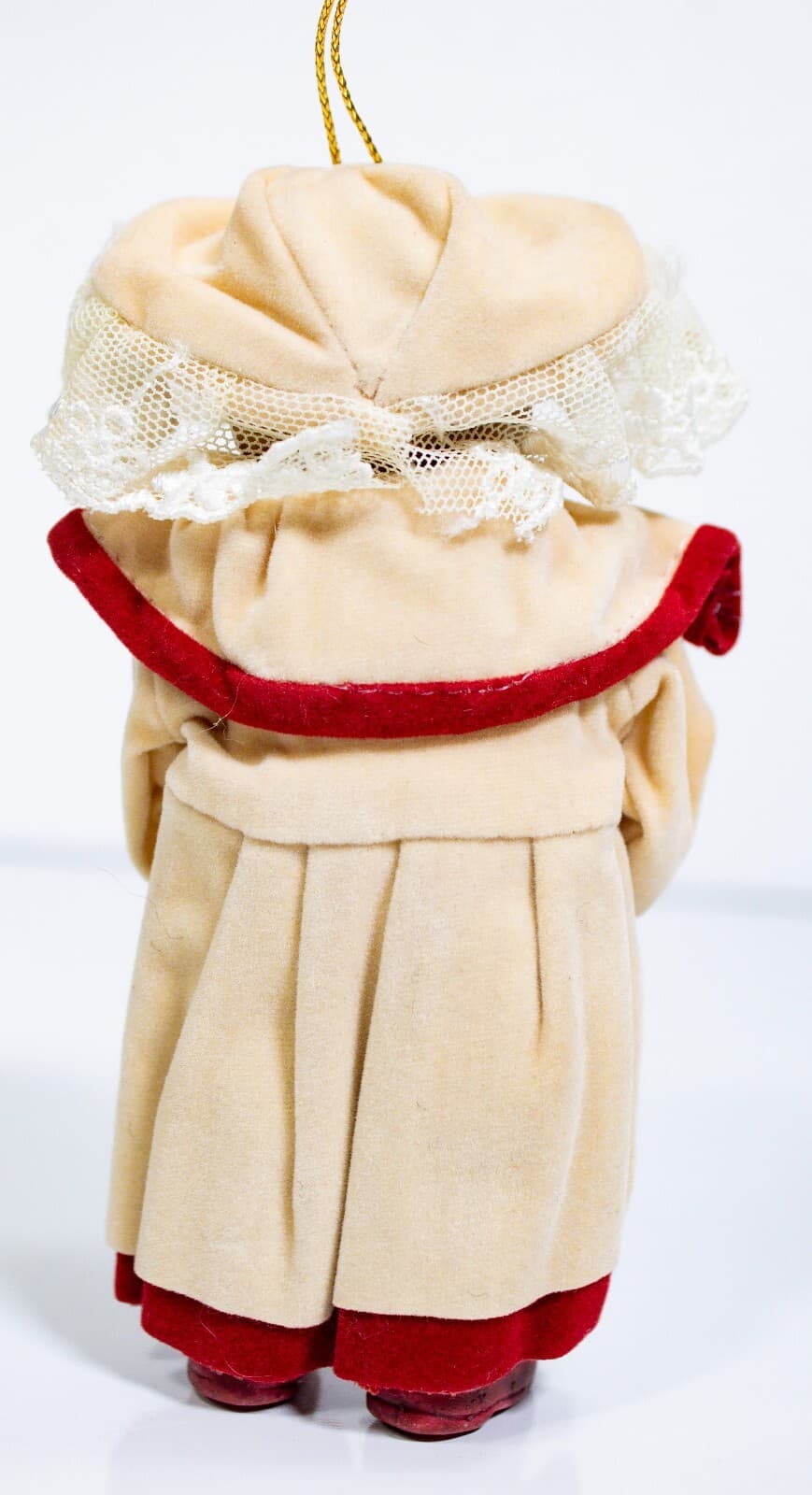 Vintage Victorian Style Laced Hat Porcelain Hanging Doll Ornament - Thumbnail 2