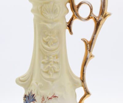 Antique European Porcelain Gold Gilt Floral Motif Ewer Vase - Thumbnail 3