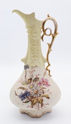 Antique European Porcelain Gold Gilt Floral Motif Ewer Vase - Thumbnail 11