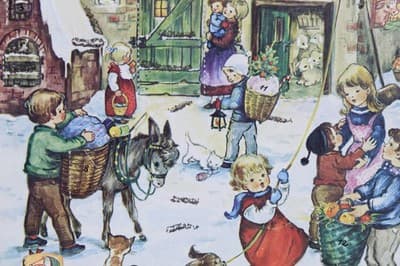 Vtg German Winter Festive Angels & Santa Paper Christmas Advent Calendar - Thumbnail 4