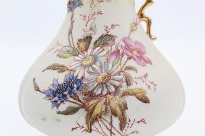 Antique European Porcelain Gold Gilt Floral Motif Ewer Vase - Thumbnail 2