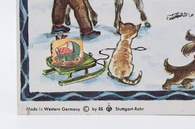 Vtg German Winter Festive Angels & Santa Paper Christmas Advent Calendar - Thumbnail 6