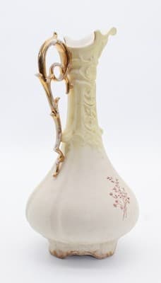 Antique European Porcelain Gold Gilt Floral Motif Ewer Vase - Thumbnail 6