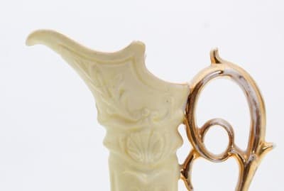 Antique European Porcelain Gold Gilt Floral Motif Ewer Vase - Thumbnail 4